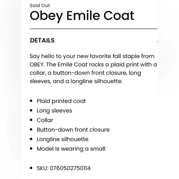 OBEY Blue Plaid Emile Brushed Longline Shacket Jacket - Picture 7 of 8